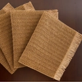 Set of four natural woven jute table mats with bohemian fringes and herringbone texture - Dark Coffee Woven Fringe