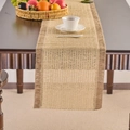 Handwoven jute table runner with fringe tassel edge on dark wood dining table - Khaki Woven Hemp Rope Tassel / Table Runner 33-92