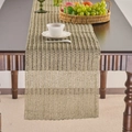 Olive green woven table runner with hollow mesh design and vertical stripes decoration - Matcha Green Hollow Rolled Edge / Table Runner 33-92