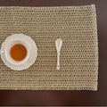 Rectangular beige woven heat-resistant placemat with wavy texture on wooden table - Matcha Green Hollow Rolled Edge