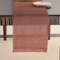 Nordic woven table runner in elegant dark red with decorative tassels on solid wood - Raspberry Pink Woven Paper Tassel / Table Runner 33-92