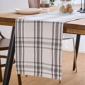 Modern Nordic gray and beige checkered table runner on a wooden dining table - 32x45 / Double Layer Placemats / Grey and White Plaid