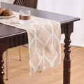 Chemin de table style champêtre crème avec motifs géométriques de losanges et feuilles - 33x120cm / Plantule d'orge kaki