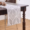 Blue Japanese table runner with grey geometric and leaf patterns on a wooden table - Grey Barley Seedling / Double Layer Placemat 32-45