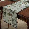 Floral jacquard table runner with butterfly patterns and black lace trim on wooden desk - 30cm x 120cm / Jacquard Narcissus Embroidery with Black Scalloped Edge