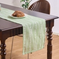 Light green cotton linen table runner with white vine floral print in rustic french style - Green Background Curved Flower / Double Layer Placemat 32-45