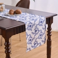 Chemin de table à motifs floraux bleus sur coton et lin blanc de style nordique - Set de Table Double Couche 32-45 / Feuille de vigne fleur bleue