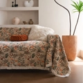 Thick floral sofa cover blanket with orange and green patterns and decorative tassels - Custom Size / Maple Forest (White Tassels)