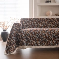 Bohemian floral sofa throw blanket with blue flowers and creamy white fringes - Custom Size / Red Meadow