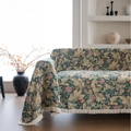 Green vintage floral jacquard sofa cover with fringe tassels in Morris style - Custom Size / Carnation
