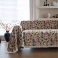 Thick floral jacquard sofa throw blanket in dark red with cream fringe tassels - Custom Size / Colorful Flowers