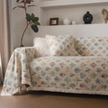 Beige floral jacquard sofa cover set with colorful tulips and long fringe trim - Custom Size / Beige Arc Hyacinth