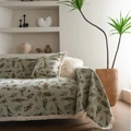 Thick jacquard sage green sofa cover with botanical floral patterns and tassels - Custom Size / Narcissus Bulb Color