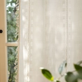 Creamy beige linen texture curtain with elegant tassel trim and vertical woven patterns - Small Square Hollow-out Rod Pocket / 132-274 / White