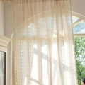 Cream semi-sheer linen curtain with textured vertical stripes and fringe tassel edges - 132x274 / Apricot / Rod Pocket