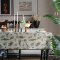 Mantel jacquard vintage francés con bordados de tulipanes y diseños de mariposas - 140-260 / Bordado Narciso Jacquard con Borde Festoneado Negro