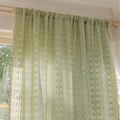 Grass green linen texture curtain with white wavy stripes and beige fringe tassels - 132x274 / Fruit Green / Grommet