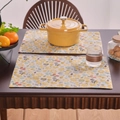 Set di tovagliette in cotone e lino con motivi floreali pastorali gialli e blu - 32-45cm / Stampa a Grappolo di Fiori