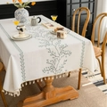 Mantel rectangular beige con bordado floral y detalles de flecos con borlas - 100-140 / Enredadera Verde Floral (Beige)