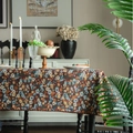 French vintage floral jacquard tablecloth with scalloped edges in retro warm tones - 60-60 / Jacquard Red Grass Embroidery with Coffee Scalloped Edge