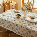 French vintage tablecloth with floral jacquard patterns and elegant fringe borders - Hyacinth Pattern With White Fringe Edge