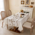 Mantel retro francés marfil con bordado de plantas marrones y elegantes borlas de algodón - 140-240 / Bordado de Lirio Calla Café