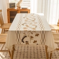 Cremefarbene rechteckige Tischdecke mit Blumenstickerei und Quasten auf Holztisch - 140x100CM / Kaffee Weinrebe (Beige Quasten)