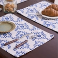 Sottopiatto vintage in cotone e lino con motivo floreale blu su fondo bianco panna - 32-45cm / Stampa fiori blu vite