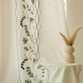 Linen cotton semi-shading curtain in beige with leaf embroidery and tassel trim - 140cmx45cm / Grey Grapevine Beige Base (Rod Pocket)