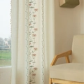 Beige linen curtains with elegant floral embroidery and stylish tassels for home - 140-91 / Pink Lycoris-Rod Pocket