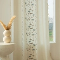 Beige embroidered linen curtain with tassels, floral pattern for living room decor - Small / Blue Spider Lily (Rod Pocket)