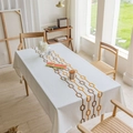 Rectangle tablecloth with geometric hexagon patterns and decorative tassel fringes - 140cm x 100cm / Coffee Orange Hexagon
