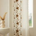 Beige floral embroidered linen curtain with tassels in French country style - Brown Rose Stem-carrying Style / 140x45