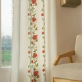 Classic beige embroidered curtain with red floral patterns and elegant fringe trim - Rose Petal Style / 140x45