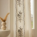 Beige American style linen curtain with black floral embroidery and tassel trim details - 140-91 / Grey Lily-Rod Pocket
