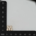 Macro shot of gold-plated letter M pendant with zircon inlay and measurement scale - Gold M