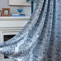 Classic European navy jacquard semi-blackout curtains with retro floral pattern for balcony - Spec 132-45 / Navy Blue Teardrop Pattern (Rod Pocket)