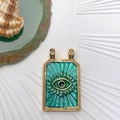 Böhmischer Goldener Evil-Eye-Tarot-Anhänger mit türkisen Strahlen und zwei Ösen - Böser Blick Stil (Stil 21)