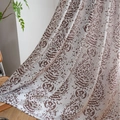 American vintage jacquard curtain in cream with brown damask pattern and linen texture - Jacquard Brown Teardrop Pattern Without Lace Perforated / 132-60
