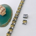 Detail of modular stainless steel Italian charm bracelet with golden cactus motif - Golden Cactus Style (20 Styles)