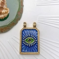 Böhmischer Tarot Rechteck Anhänger mit blauem Emaille Auge und vergoldeter Basis - Blauer Böser Blick Stil (Stil 22)
