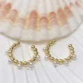 Macro detail of wave ear cuff with 2mm pearls and 18K gold plated minimalist texture - Artificial Pearl Beaded Shape (Style 110)