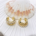 Golden clip-on ear cuffs with white pearls on shell background for non-pierced ears - Crown Pearl Style (73) / Gold