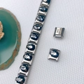 Detail of Italian modular stainless steel bracelet with black faceted crystal charms - Black Cut Rhinestone Style (22 Styles)