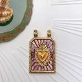 Bohemian gold tarot charm with sacred heart and red enamel for DIY necklaces - Wine Red Sacred Heart Style (Style 18)