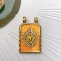 Bohemian tarot rectangle pendant with orange sunburst pattern and yellow flaming heart - Yellow Heart Style (Style 19)