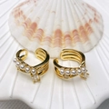 Double-layered 18K gold plated C-shaped ear clip with white pearls and sparkling zircons - Three-Layer Artificial Pearl & Gemstone Style (1 Piece) / Style 1