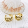 Golden non-pierced ear cuff with triple parallel bands and white zircon inlay - Triple Row Rhinestone Style (78) / Gold