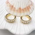 Elegant C-shaped ear cuffs in 18K gold plated copper with white pearls and crystals - Single Row Artificial Pearl Pave (3 Styles) / Style 3