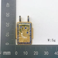 Bohemian gold tarot charm with blue crystals and moon star engraving for DIY jewelry - Star and Moon Style (Style 4)